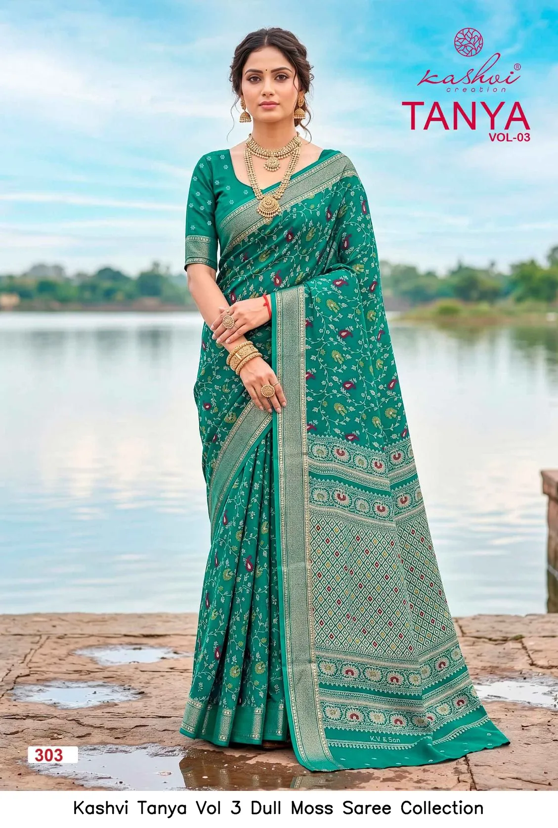 Kashvi Tanya Vol 3 Dull Moss Saree Collection - Image 4