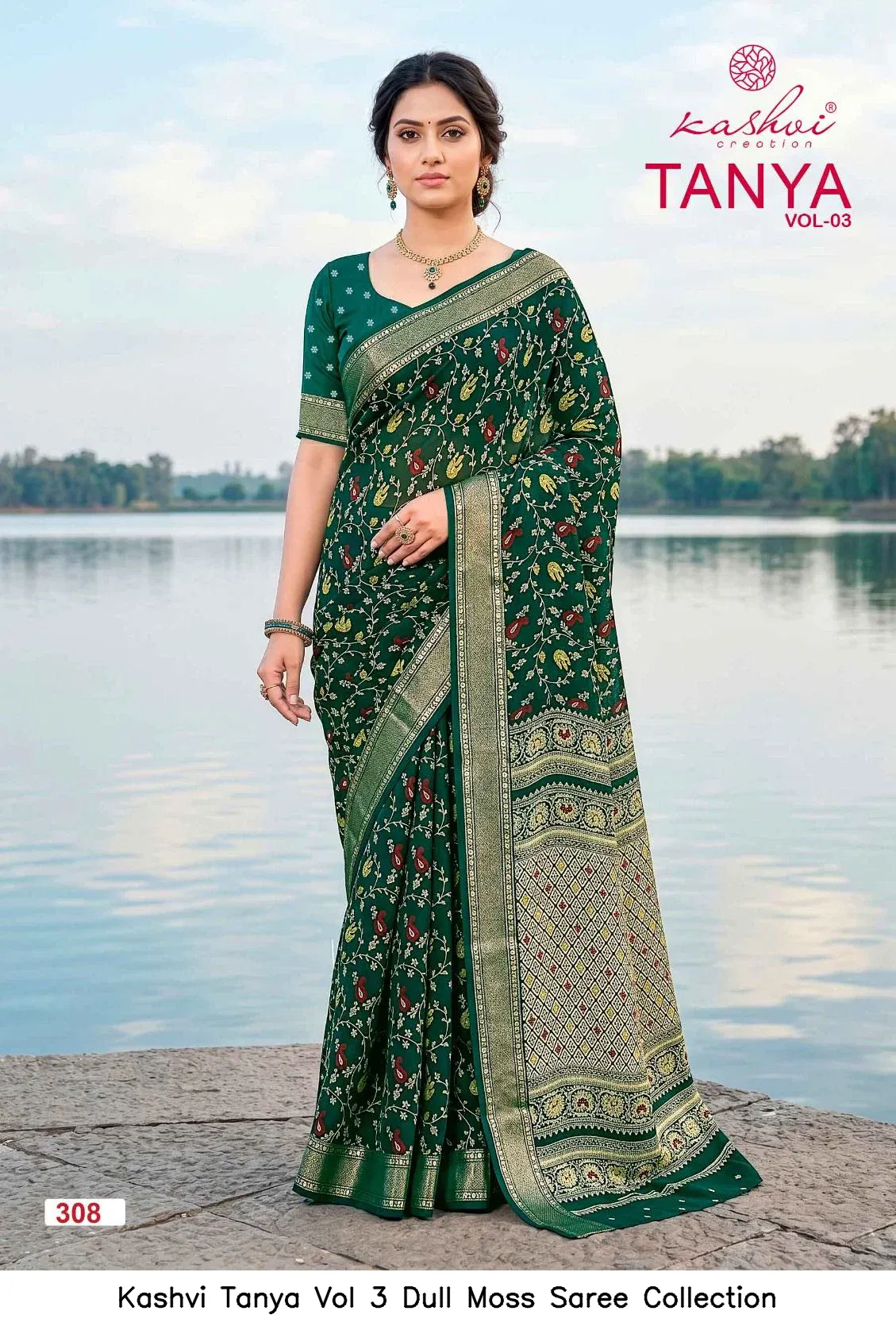 Kashvi Tanya Vol 3 Dull Moss Saree Collection - Image 5