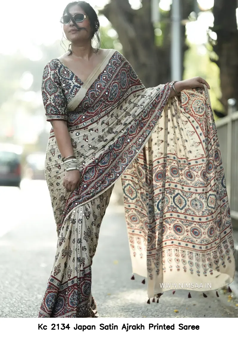 Kc 2134 Japan Satin Ajrakh Printed Saree