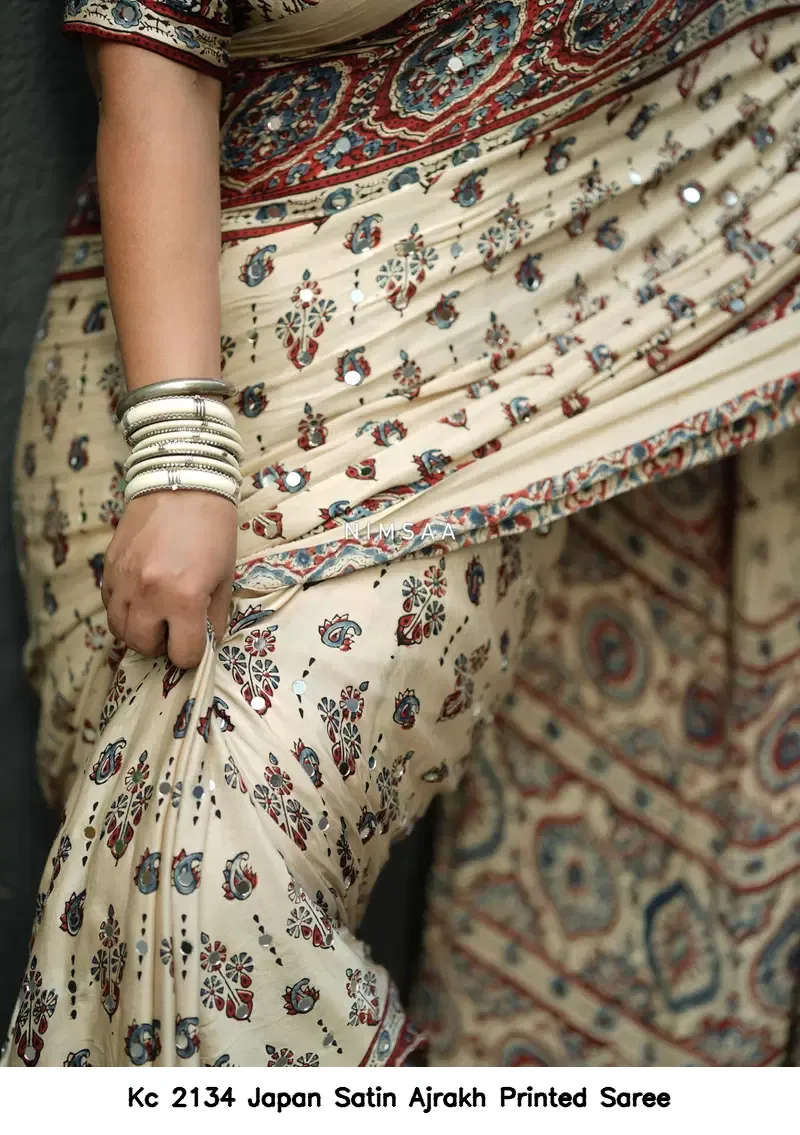 Kc 2134 Japan Satin Ajrakh Printed Saree - Image 2