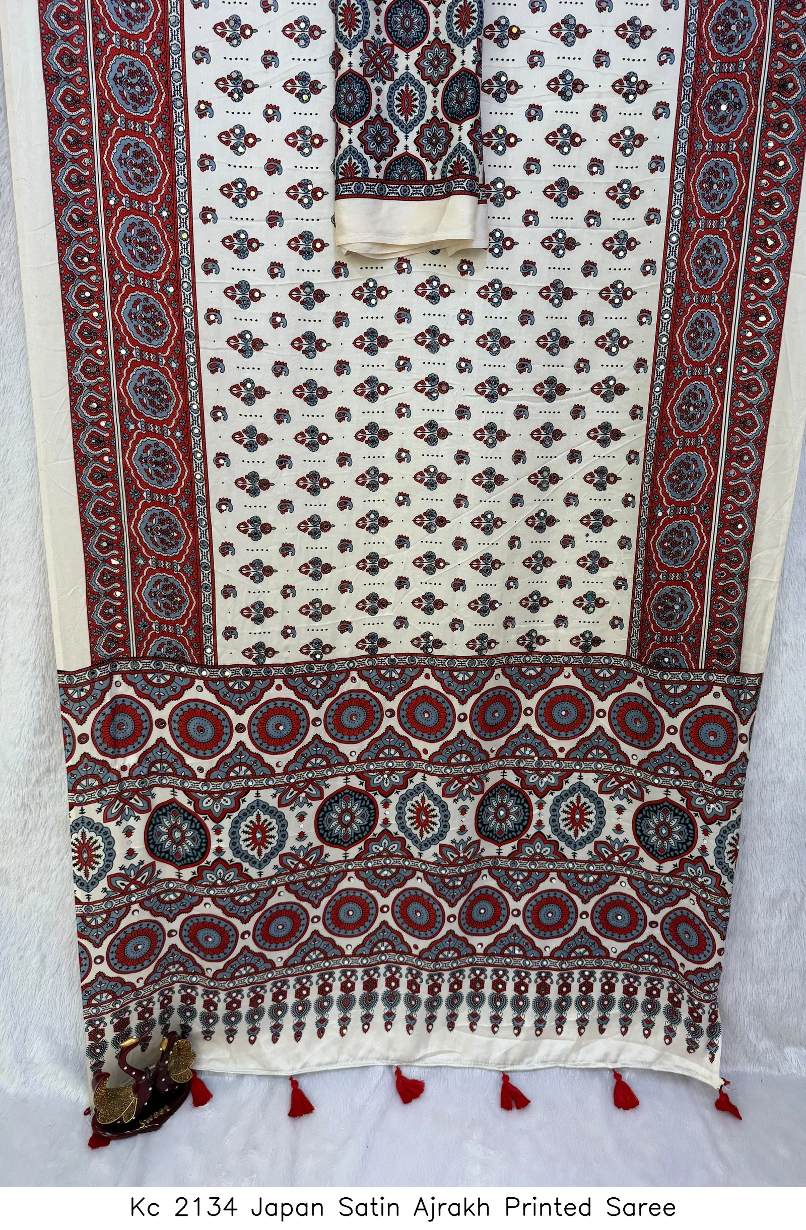 Kc 2134 Japan Satin Ajrakh Printed Saree - Image 3