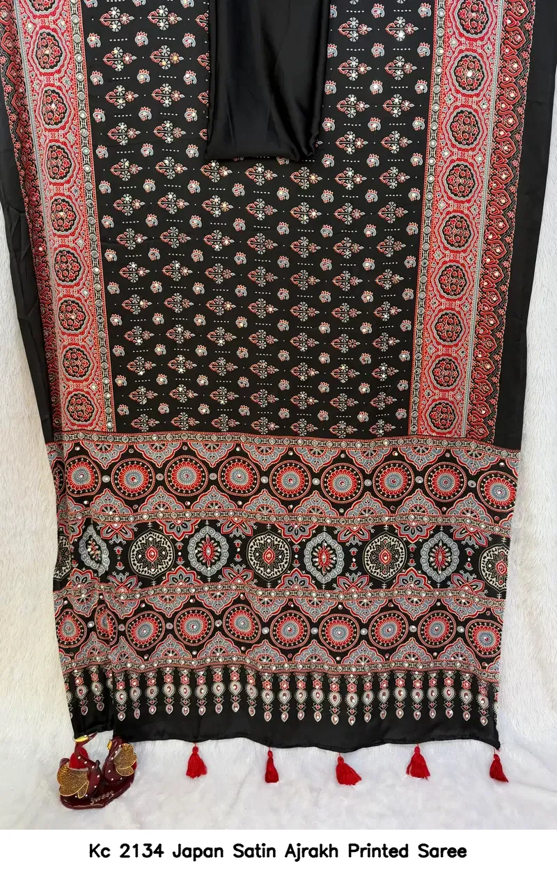 Kc 2134 Japan Satin Ajrakh Printed Saree - Image 5