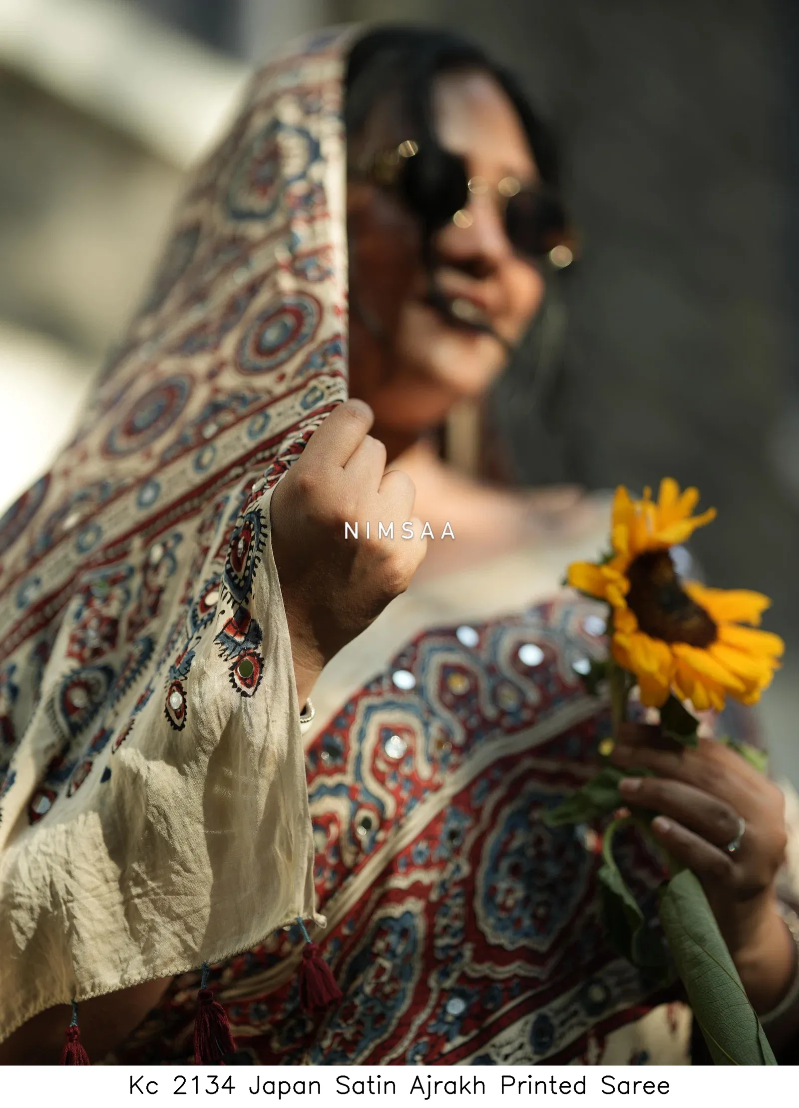 Kc 2134 Japan Satin Ajrakh Printed Saree - Image 6