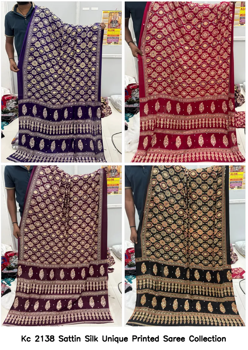 Kc 2138 Sattin Silk Unique Printed Saree Collection - Image 2