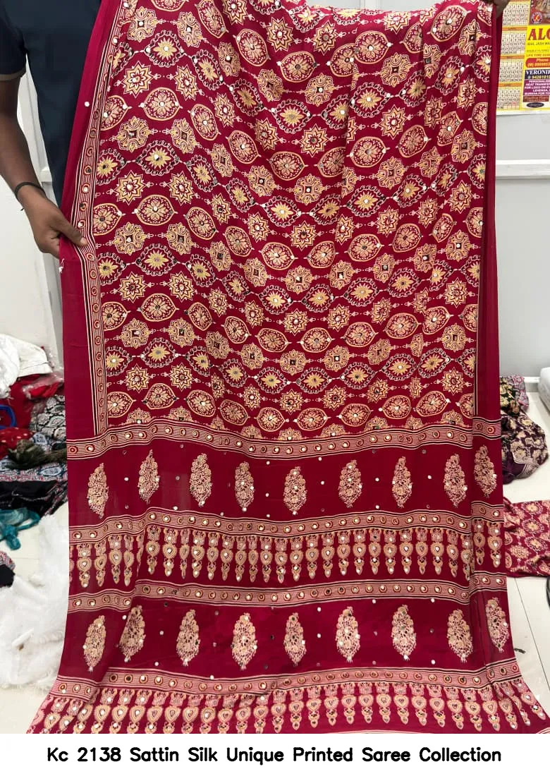 Kc 2138 Sattin Silk Unique Printed Saree Collection - Image 4