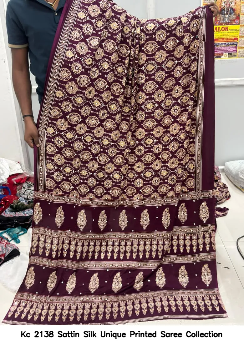 Kc 2138 Sattin Silk Unique Printed Saree Collection - Image 5
