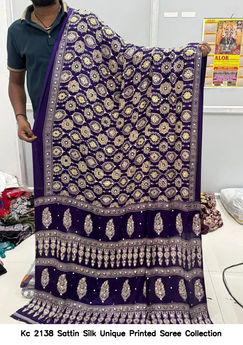 Kc 2138 Sattin Silk Unique Printed Saree Collection - Image 6