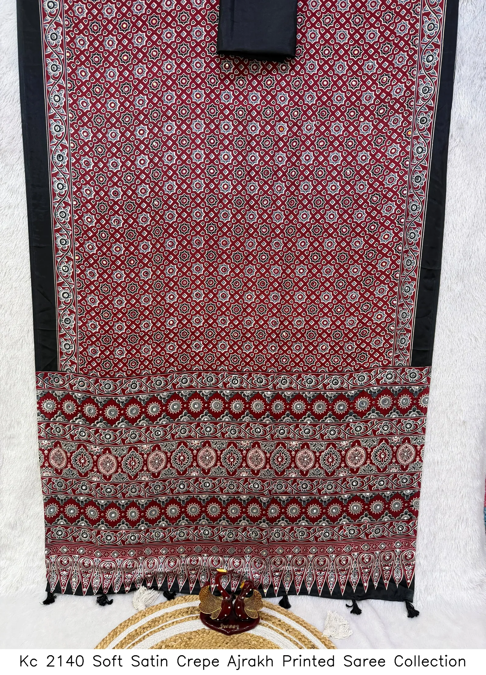 Kc 2140 Soft Satin Crepe Ajrakh Printed Saree Collection - Image 3
