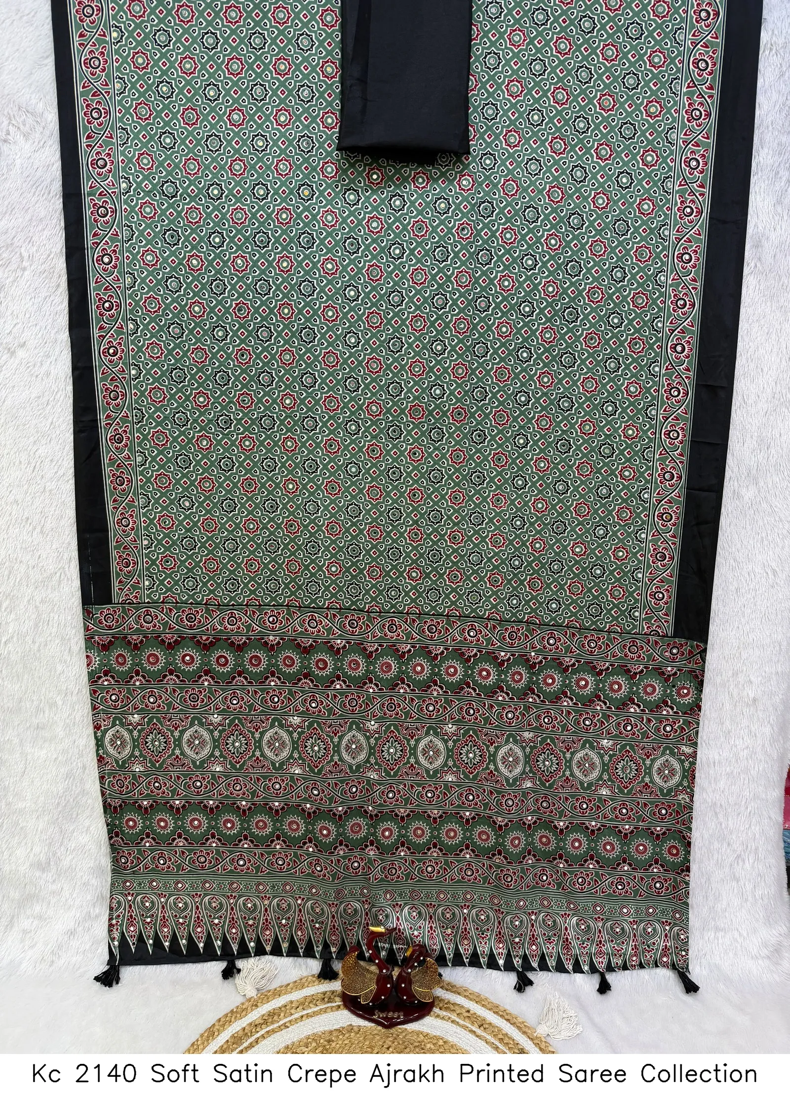 Kc 2140 Soft Satin Crepe Ajrakh Printed Saree Collection - Image 5