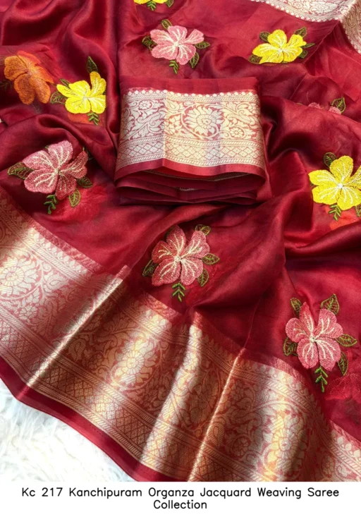 Kc 217 Kanchipuram Organza Jacquard Weaving Saree Collection