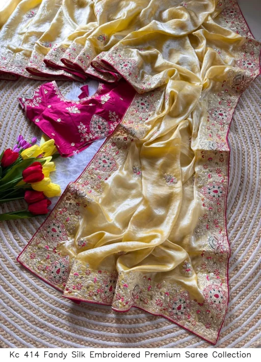 Kc 414 Fandy Silk Embroidered Premium Saree Collection