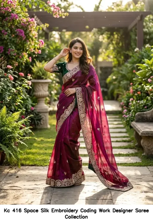 Kc 416 Space Silk Embroidery Coding Work Designer Saree Collection