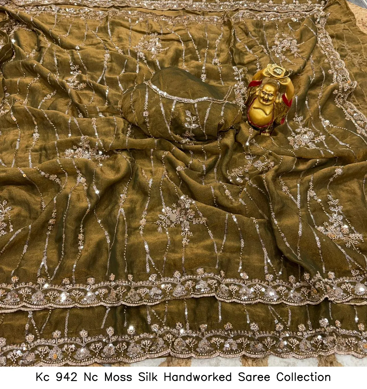 Kc 942 Nc Moss Silk Handworked Saree Collection - Image 10