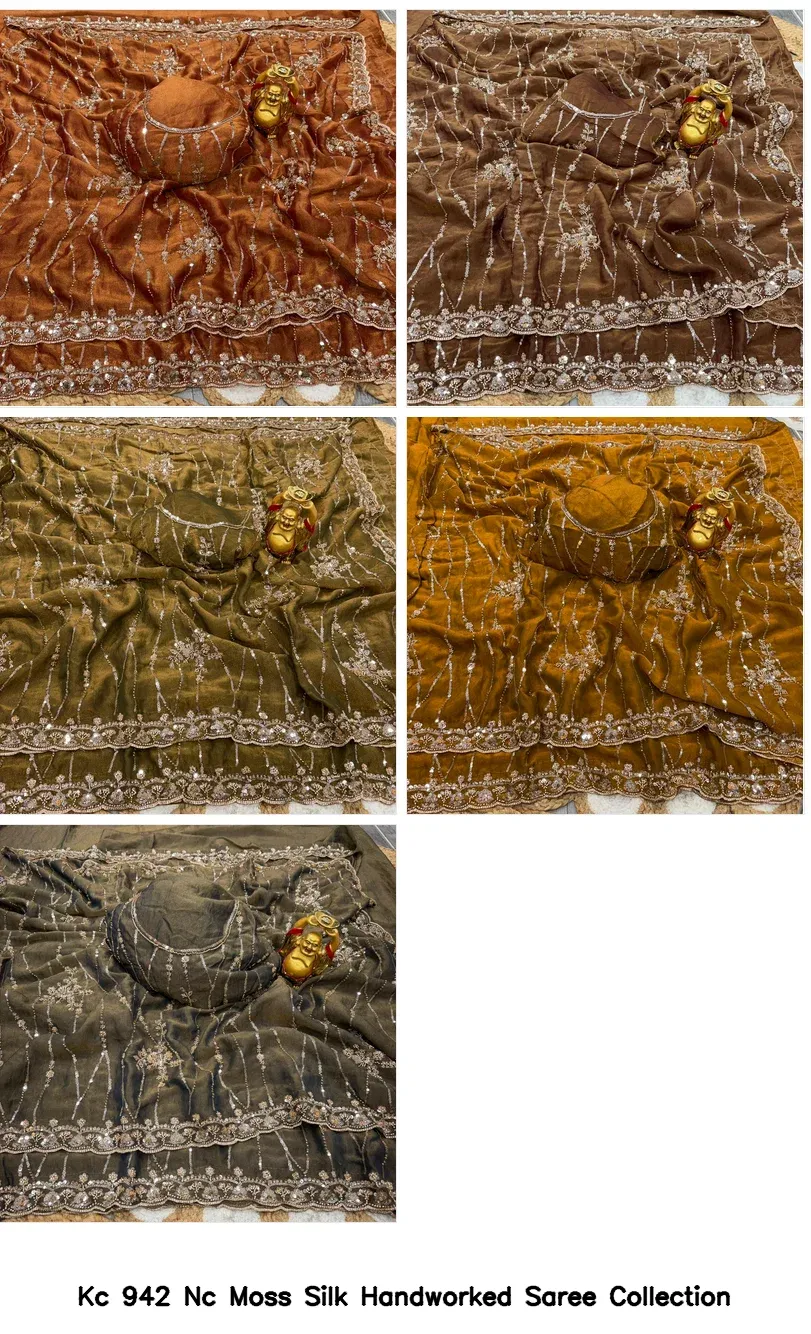 Kc 942 Nc Moss Silk Handworked Saree Collection - Image 3