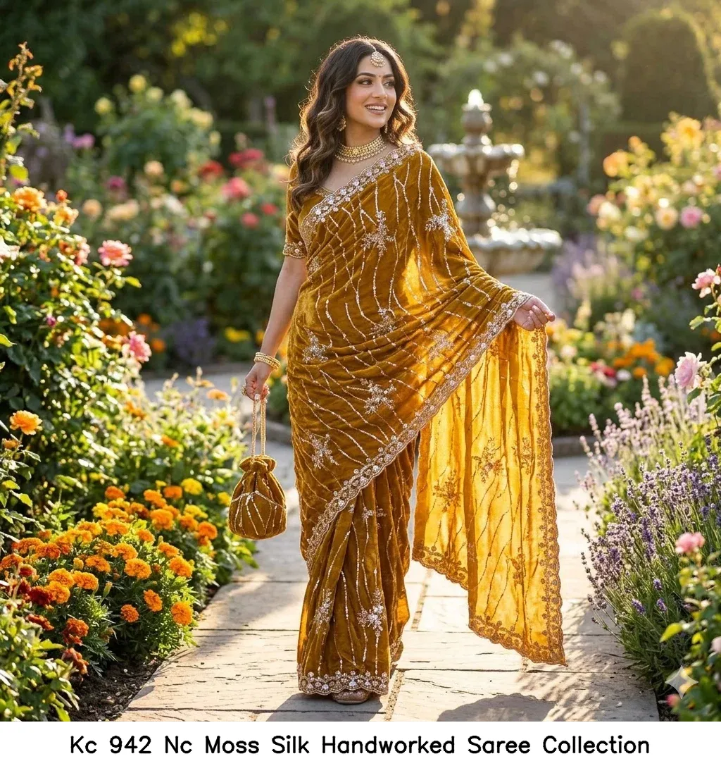 Kc 942 Nc Moss Silk Handworked Saree Collection - Image 5