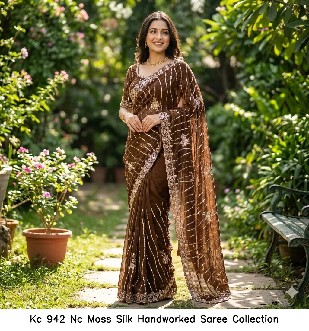 Kc 942 Nc Moss Silk Handworked Saree Collection - Image 6