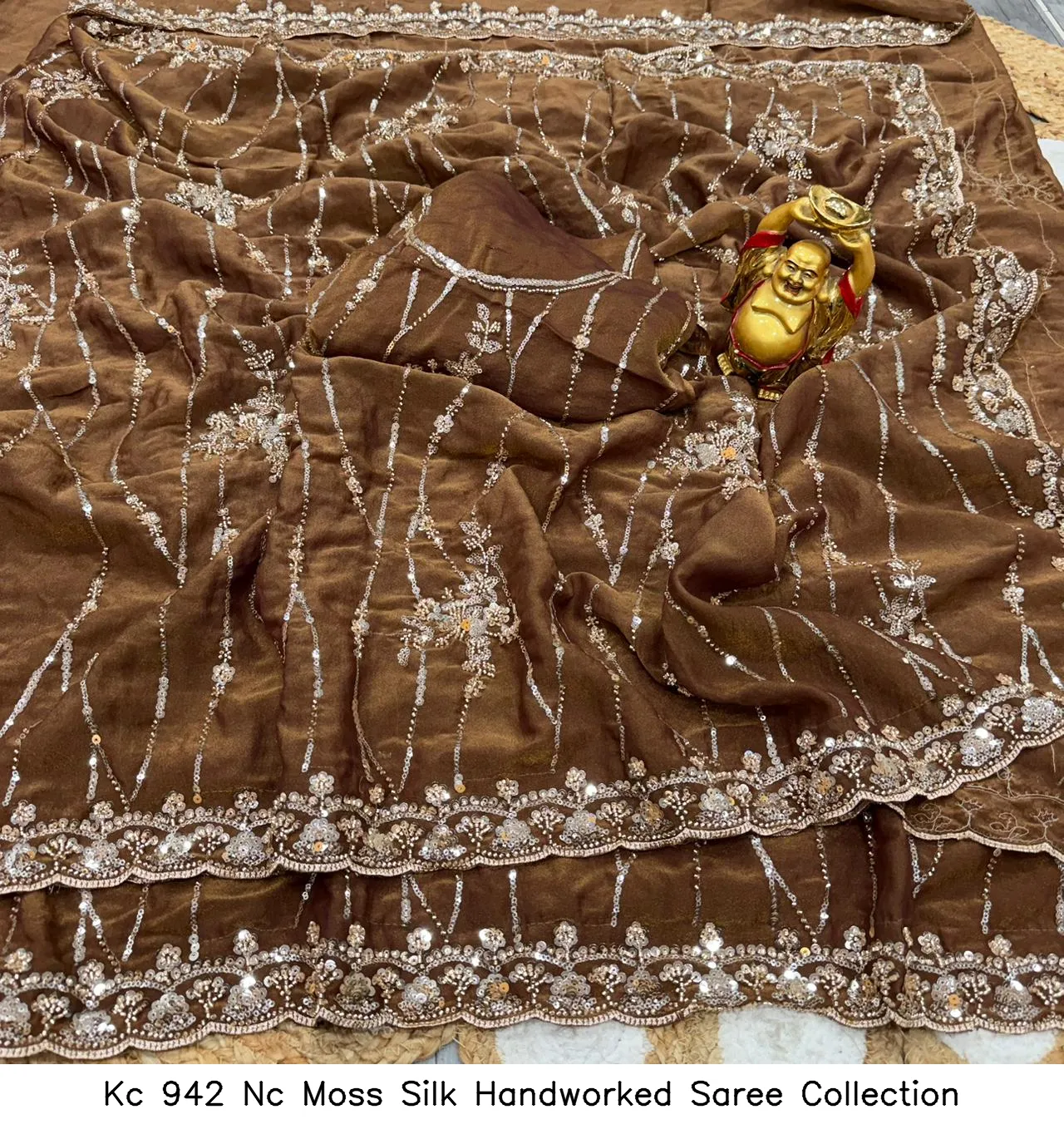 Kc 942 Nc Moss Silk Handworked Saree Collection - Image 7