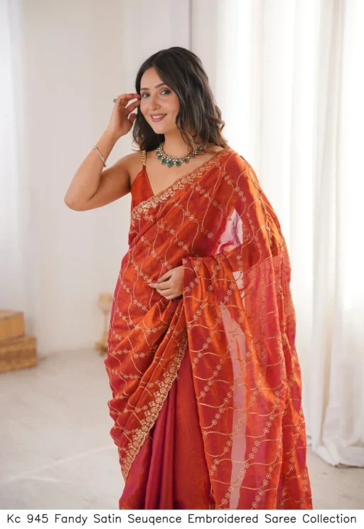 Kc 945 Fandy Satin Seuqence Embroidered Saree Collection