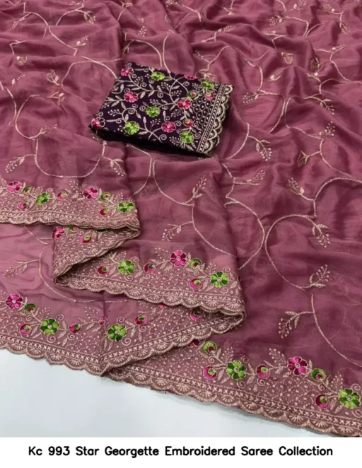 Kc 993 Star Georgette Embroidered Saree Collection