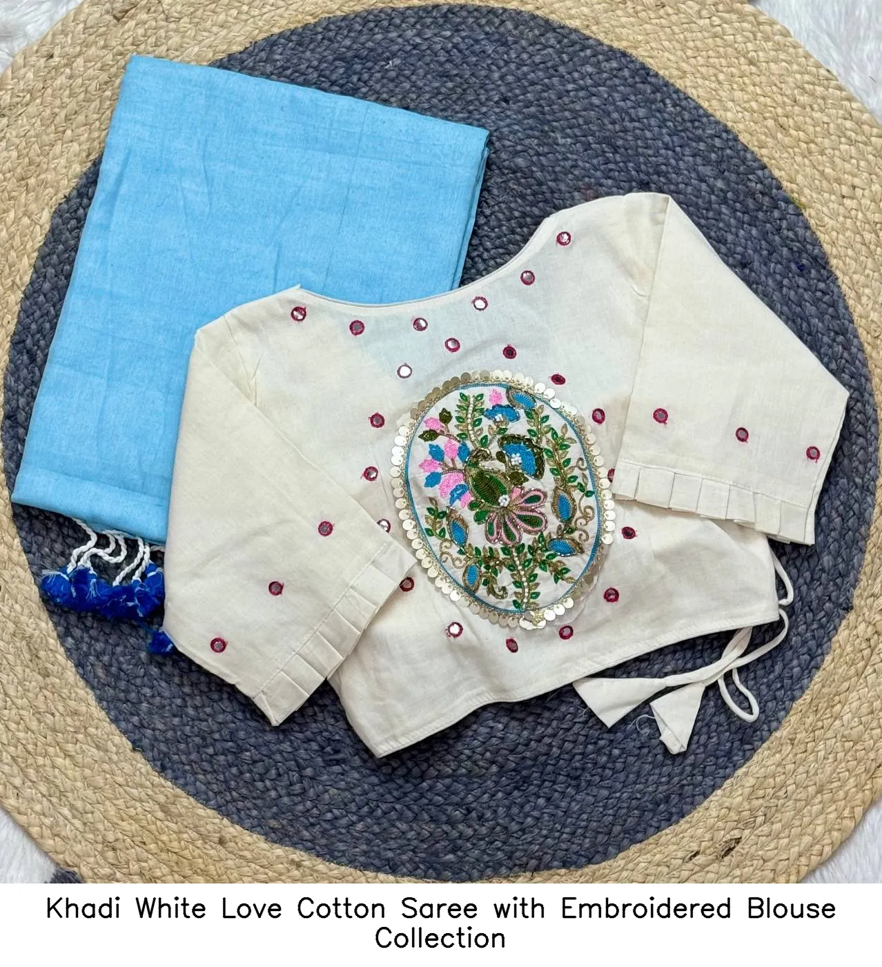 Khadi White Love Cotton Saree with Embroidered Blouse Collection - Image 13
