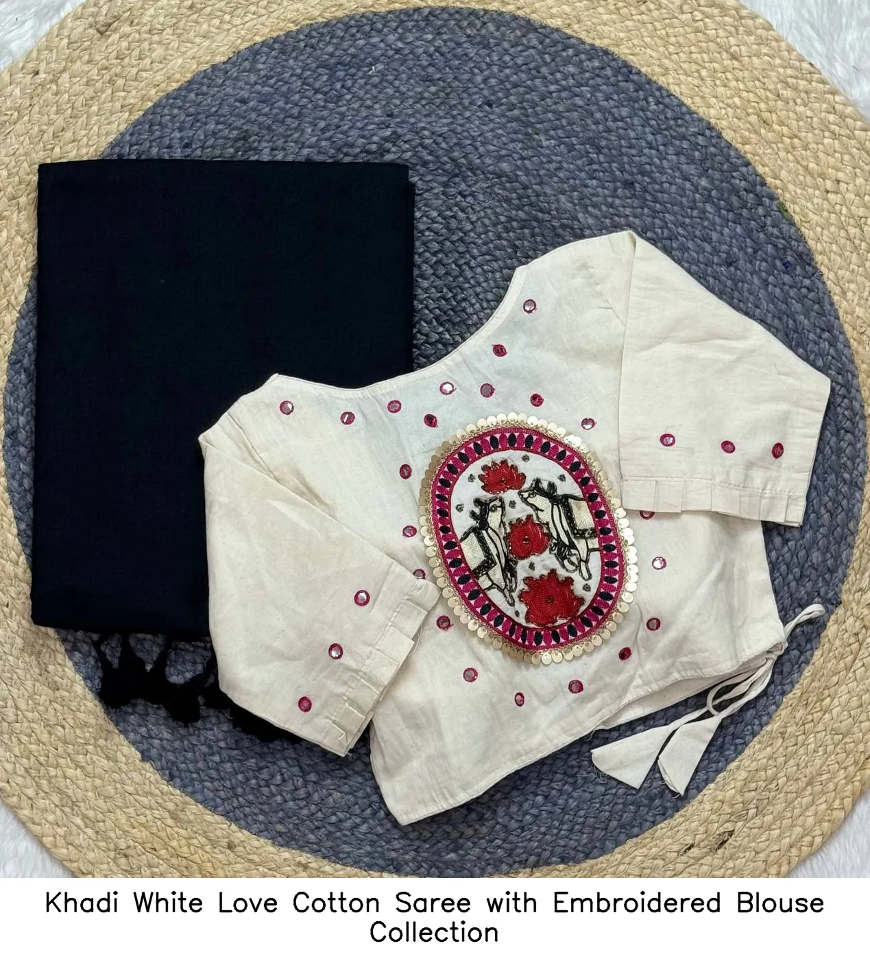 Khadi White Love Cotton Saree with Embroidered Blouse Collection - Image 14