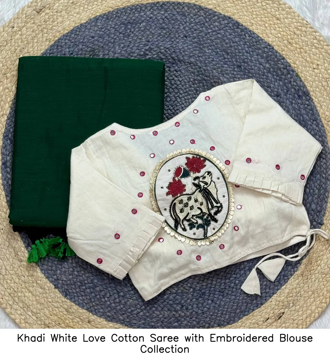 Khadi White Love Cotton Saree with Embroidered Blouse Collection - Image 7
