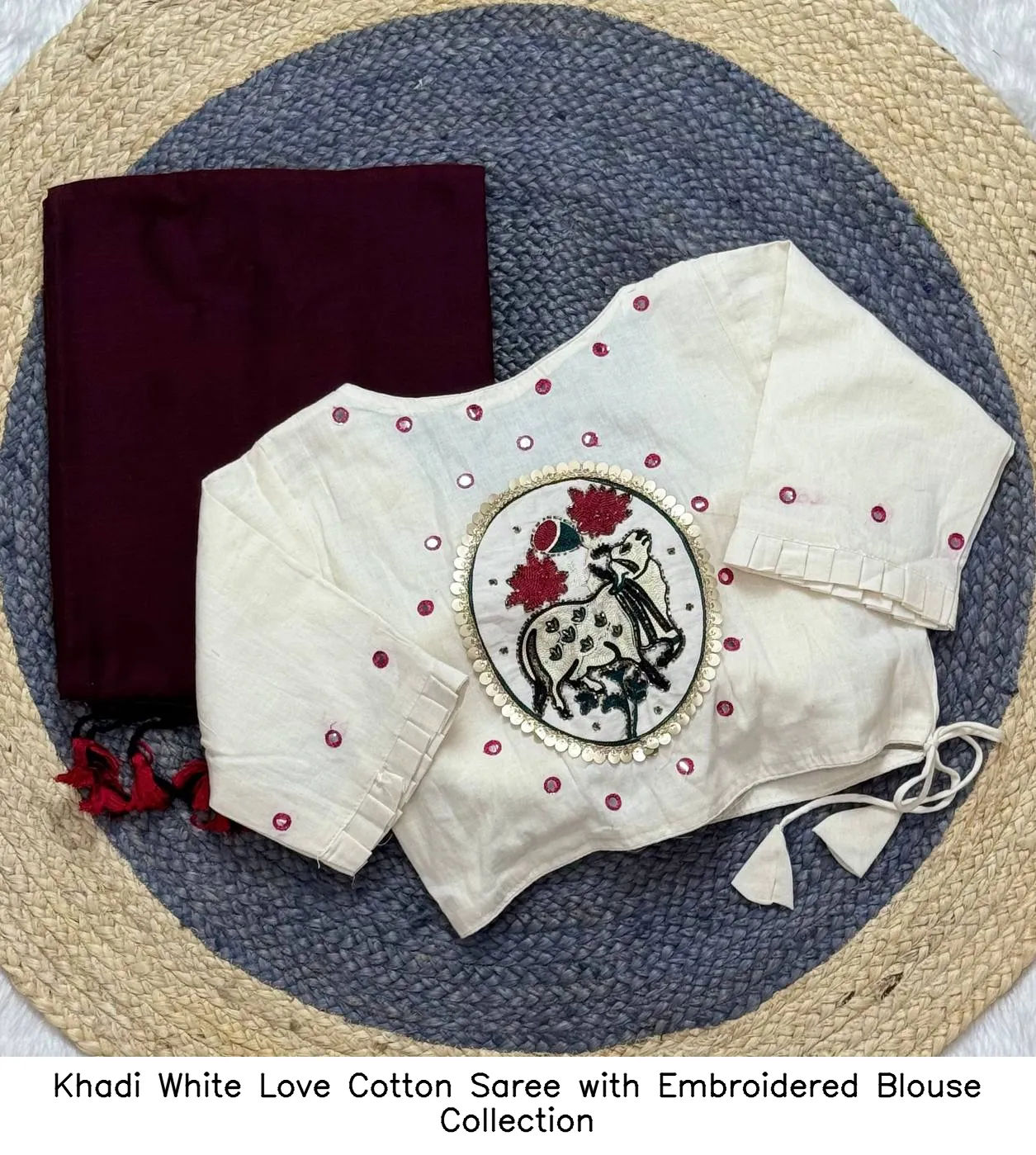 Khadi White Love Cotton Saree with Embroidered Blouse Collection - Image 8