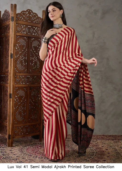 Lux Vol 41 Semi Modal Ajrakh Printed Saree Collection