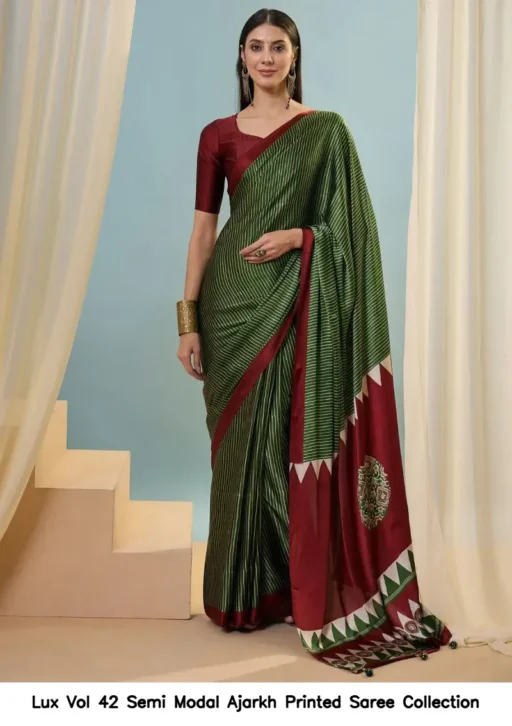 Lux Vol 42 Semi Modal Ajarkh Printed Saree Collection