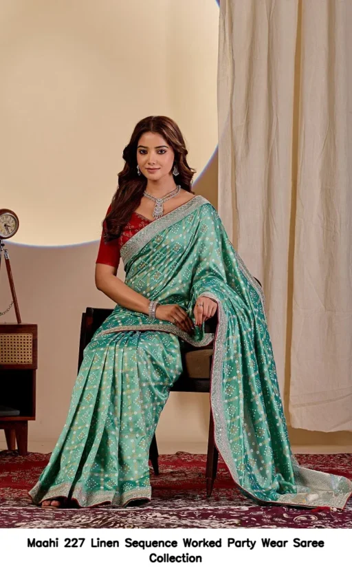 Maahi 227 Linen Sequence Worked Party Wear Saree Collection