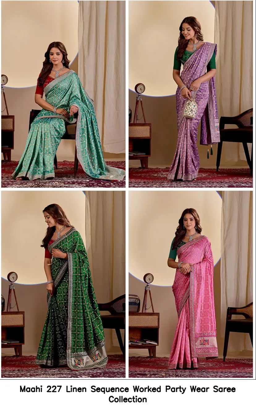 Maahi 227 Linen Sequence Worked Party Wear Saree Collection - Image 2