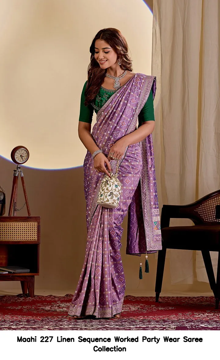 Maahi 227 Linen Sequence Worked Party Wear Saree Collection - Image 4