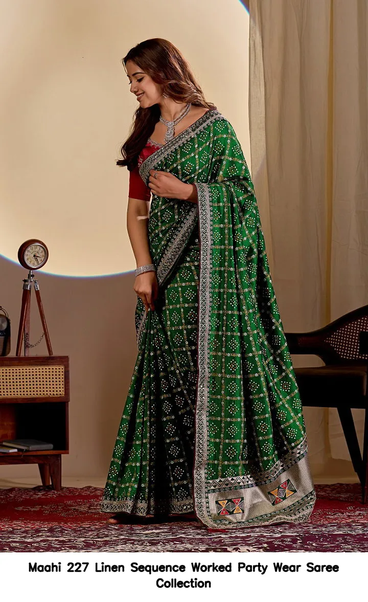 Maahi 227 Linen Sequence Worked Party Wear Saree Collection - Image 5