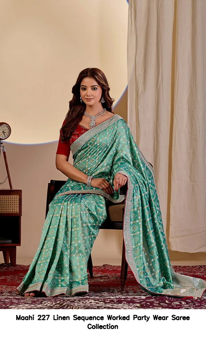 Maahi 227 Linen Sequence Worked Party Wear Saree Collection - Image 6