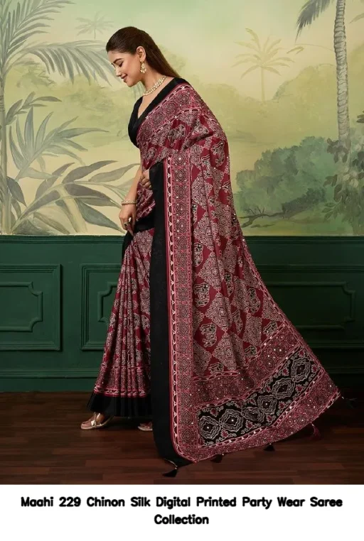 Maahi 229 Chinon Silk Digital Printed Party Wear Saree Collection