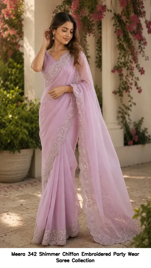 Meera 342 Shimmer Chiffon Embroidered Party Wear Saree Collection