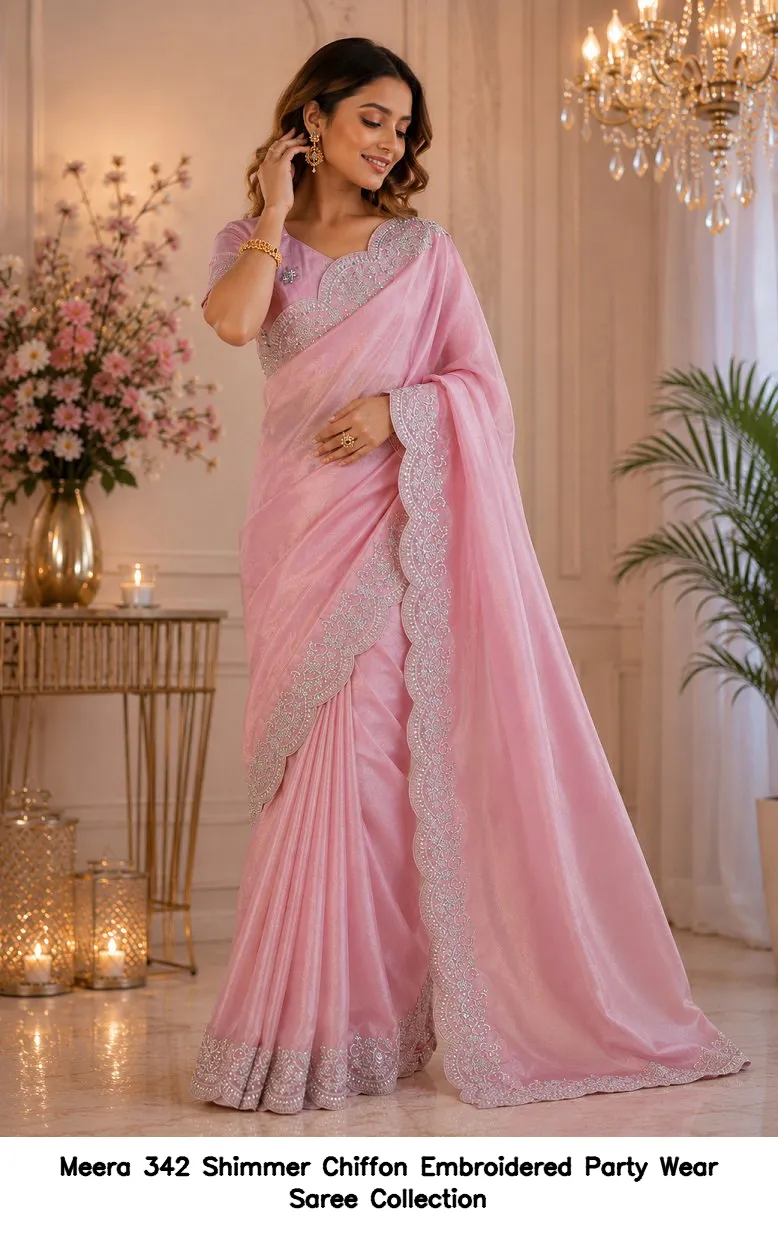 Meera 342 Shimmer Chiffon Embroidered Party Wear Saree Collection - Image 2