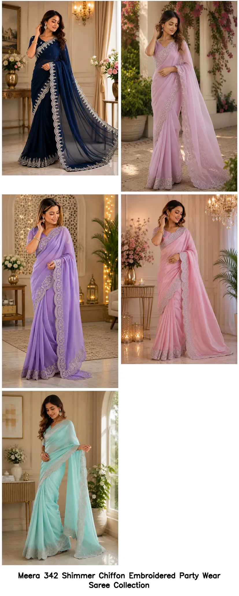 Meera 342 Shimmer Chiffon Embroidered Party Wear Saree Collection - Image 5