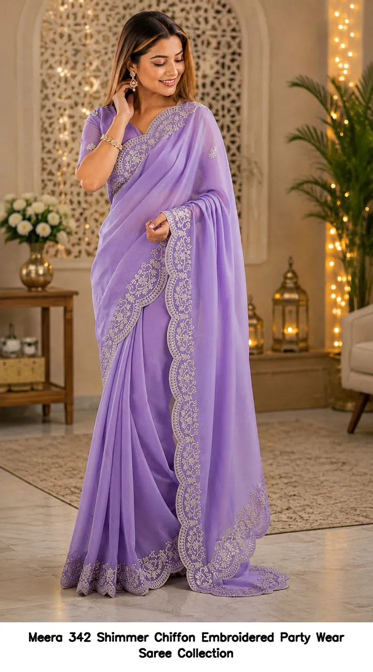 Meera 342 Shimmer Chiffon Embroidered Party Wear Saree Collection - Image 6
