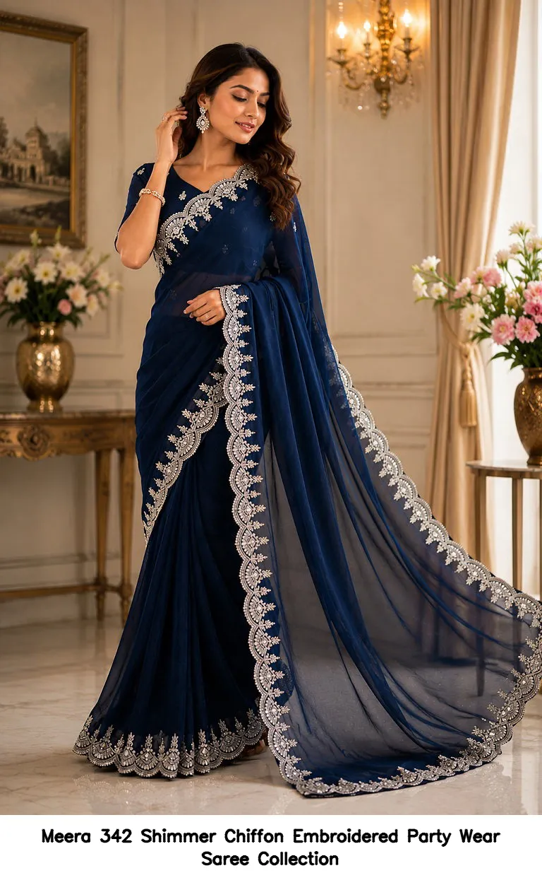 Meera 342 Shimmer Chiffon Embroidered Party Wear Saree Collection - Image 7
