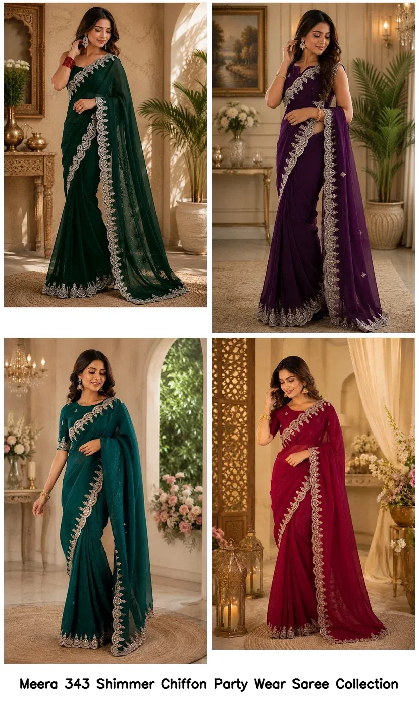 Meera 343 Shimmer Chiffon Party Wear Saree Collection - Image 2