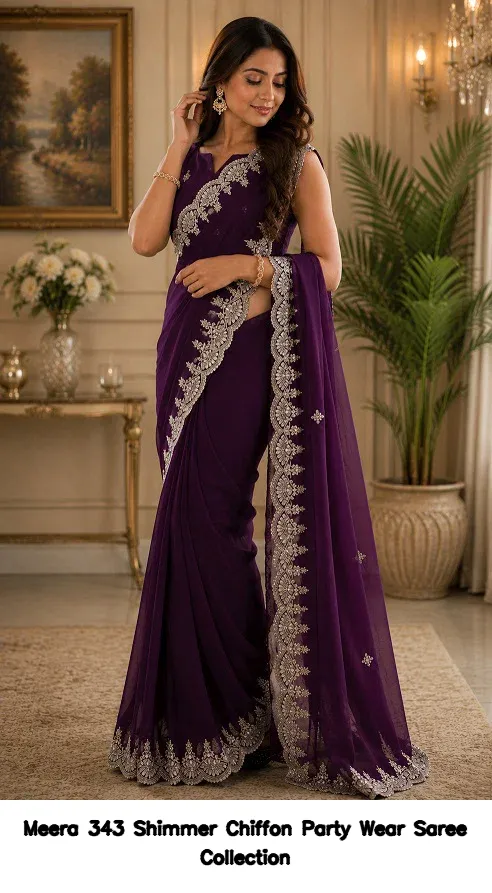 Meera 343 Shimmer Chiffon Party Wear Saree Collection - Image 4