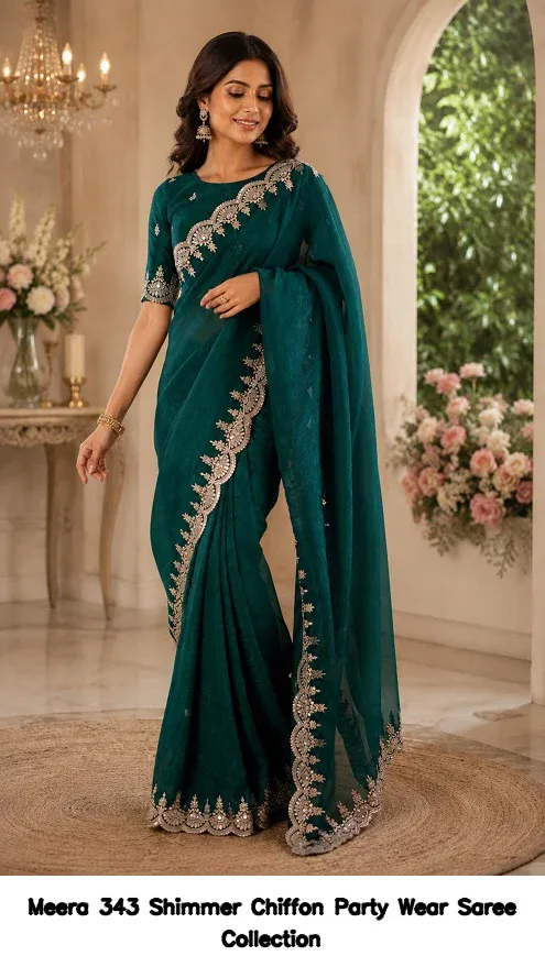 Meera 343 Shimmer Chiffon Party Wear Saree Collection - Image 5