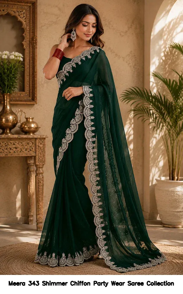 Meera 343 Shimmer Chiffon Party Wear Saree Collection - Image 6