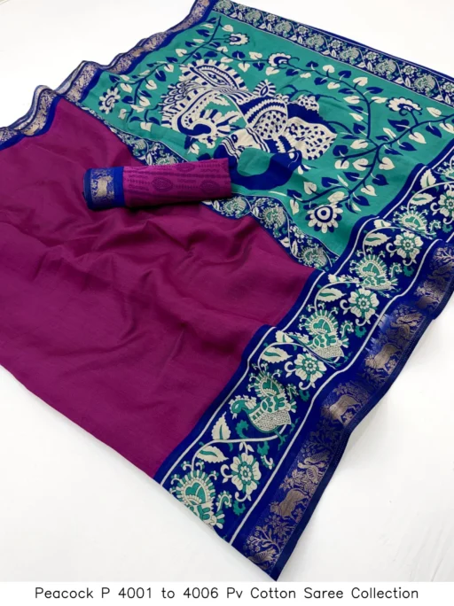 Peacock P 4001 to 4006 Pv Cotton Saree Collection