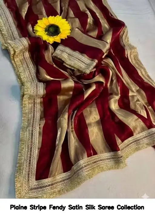 Plaine Stripe Fendy Satin Silk Saree Collection - Image 4