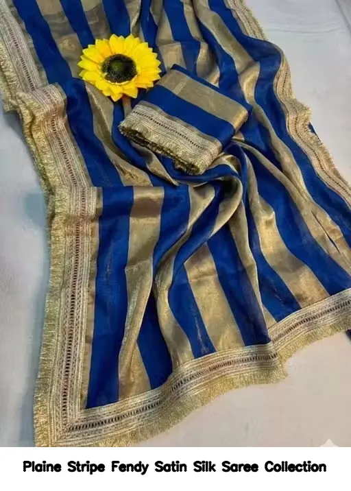 Plaine Stripe Fendy Satin Silk Saree Collection - Image 5