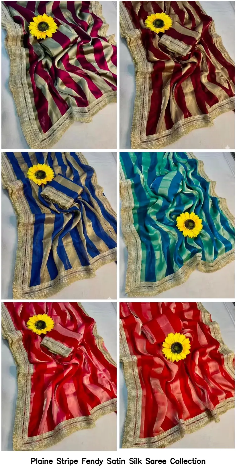 Plaine Stripe Fendy Satin Silk Saree Collection - Image 6