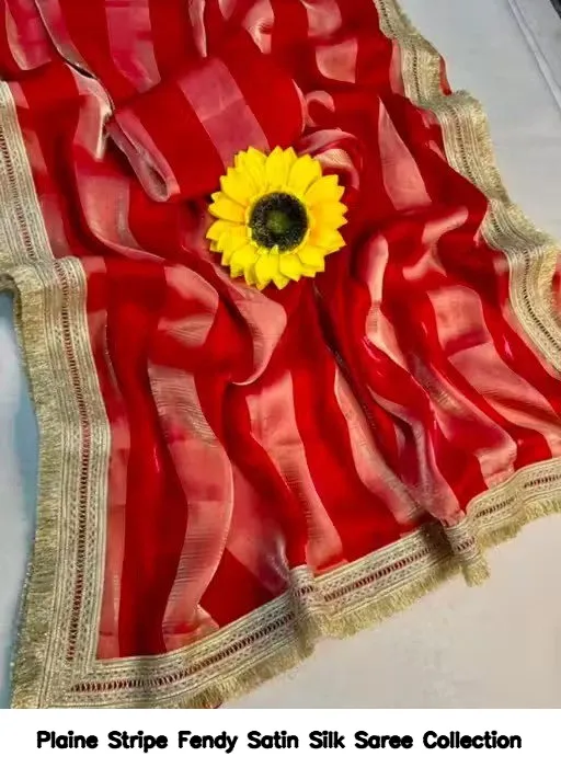 Plaine Stripe Fendy Satin Silk Saree Collection - Image 7