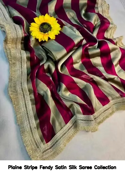 Plaine Stripe Fendy Satin Silk Saree Collection - Image 8